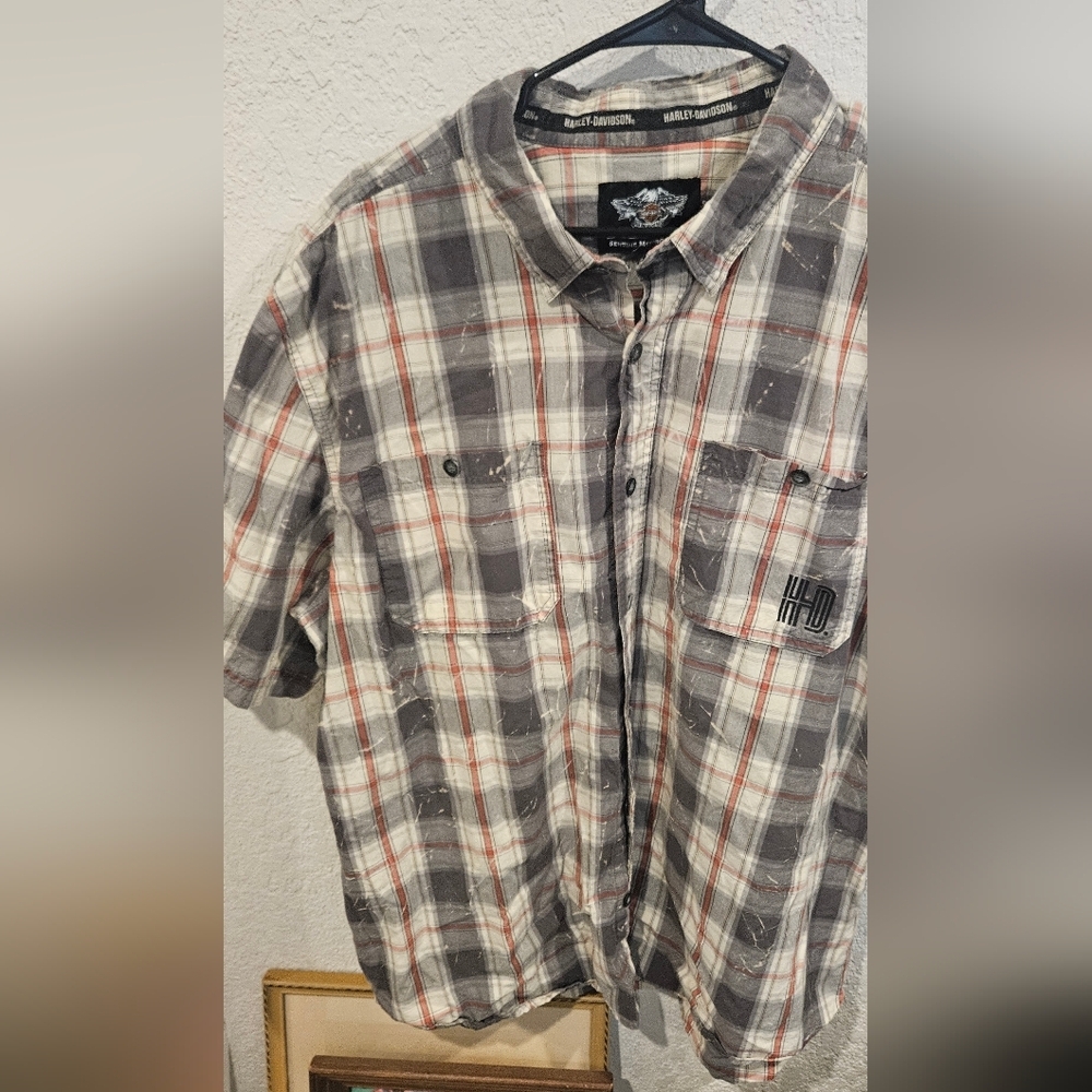 Men's Harley Davidson Vintage Button Down Short Sleeve Plaid Large
